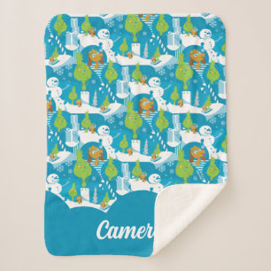 Couverture Sherpa Petit Grinch   Joyeux Motif Turquoise Grinchmas