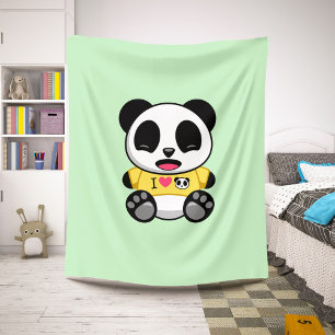 Couverture Sherpa Petit Panda mignonne en T-shirt jaune sur vert