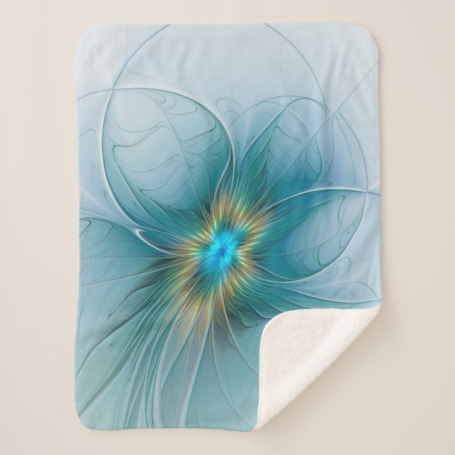 Couverture Sherpa Petite Beauté Moderne Bleu Or Fractal Art Flower (Devant)