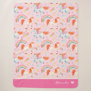 Couverture Sherpa Petite fille rose licorne Motif avec prénom