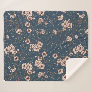 Couverture Sherpa Petites fleurs bleu clair motif