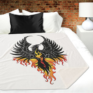 Couverture Sherpa Phénix Ardente Oiseau de Feu Tribal Noir Flammes
