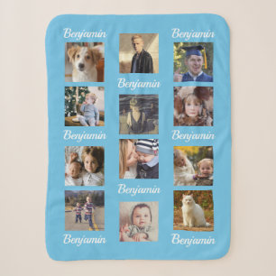 Couverture Sherpa Photo Collage 12 Instagram Photo Enfants Nom bleu