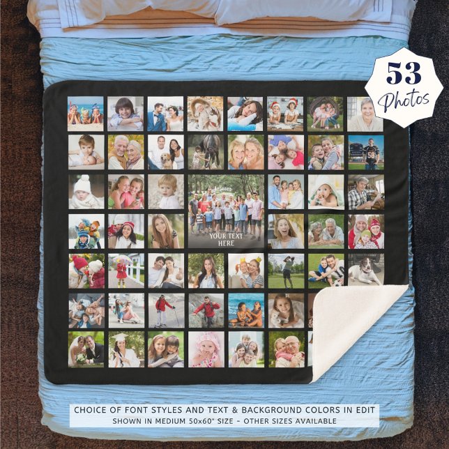 Couverture Sherpa Photo Collage 53 Photos Personnalisées Noir (Créateur téléchargé)
