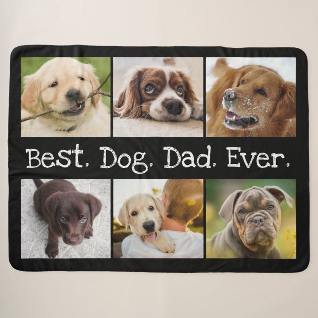 Couverture Sherpa Photo Collage Meilleur Chien Papa Jamais Noir et B (Devant (Horizontal))