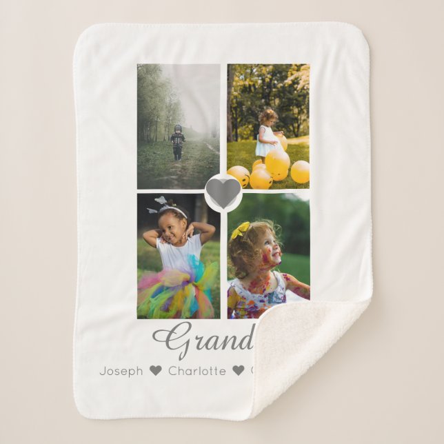 Couverture Sherpa Photo Collage Personnalisé 4 Photos Avec Coeur (Devant)