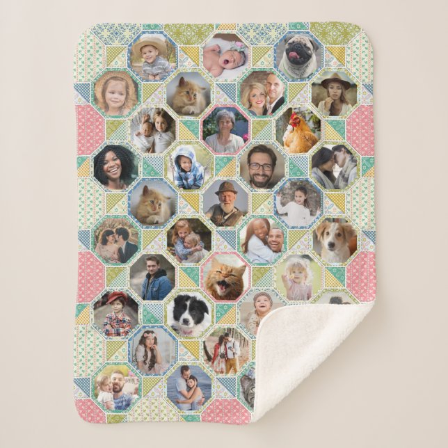 Couverture Sherpa Photo Famille Collage Couette Lumière Look 35 Pic  (Devant)