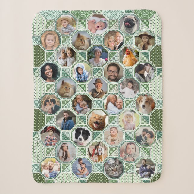 Couverture Sherpa Photo Famille Collage Green Quilt Look 35 Pic Lg S (Devant)