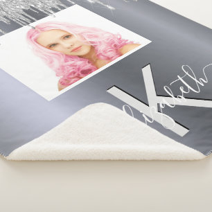 Couverture Sherpa Photo parties scintillant argent monogramme glamou