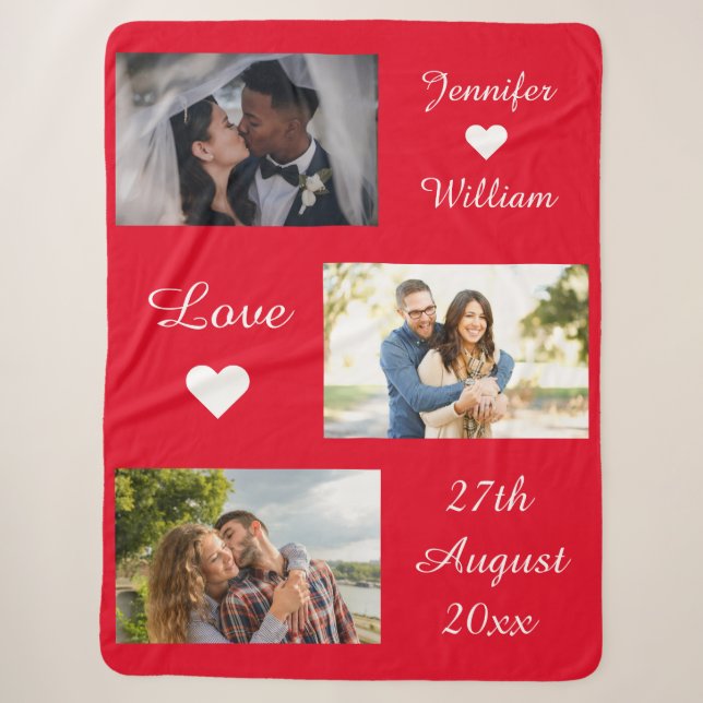Couverture Sherpa Photo personnalisée Collage Mariage Date d'amour R (Devant)