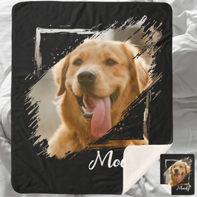 Couverture Sherpa Photo pour animal domestique personnalisé et nom S (Custom Pet Photo & Name Sherpa Fleece Blanket)