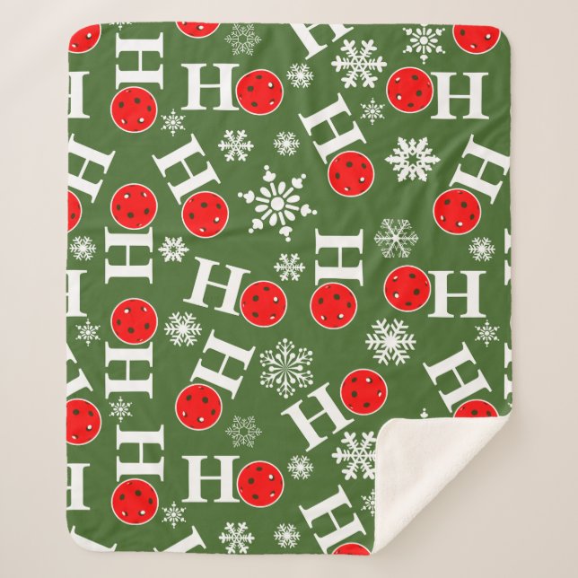 Couverture Sherpa Pickleball Noël Rouge Vert Feux de neige Ho Ho Ho (Devant)
