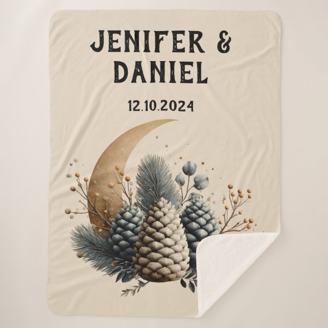Couverture Sherpa Pinecones et Crescent Lune Amour hivernal (Devant)