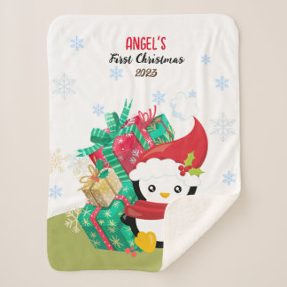 Couverture Sherpa Pingouin de Noël de la première fille Sherpa Blank