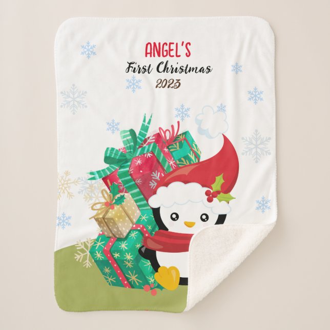 Couverture Sherpa Pingouin de Noël de la première fille Sherpa Blank (Devant)