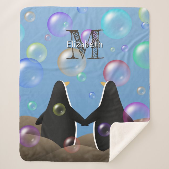 Couverture Sherpa pingouins tenant des palmes observant des bulles (Devant)