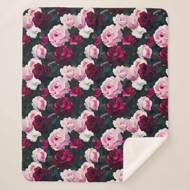 Couverture Sherpa Pink and Red Painted Roses (Devant)