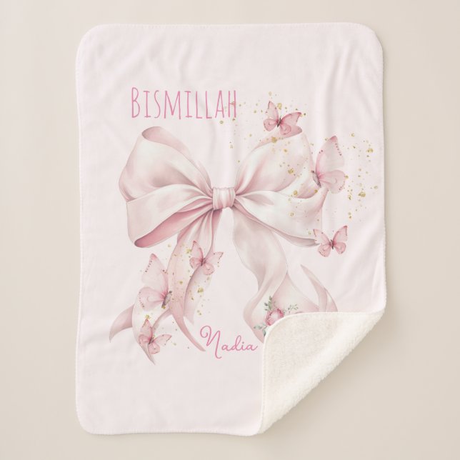 Couverture Sherpa Pink Bow Butterflies (Devant)