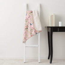 Pink Butterfly Floral Blanket