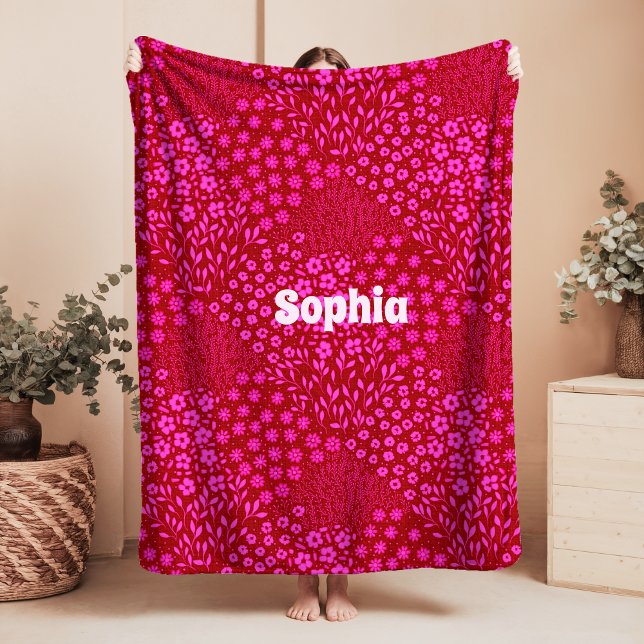 Couverture Sherpa Pink Floral Name Sherpa Blanket Grandmillennial (Créateur téléchargé)