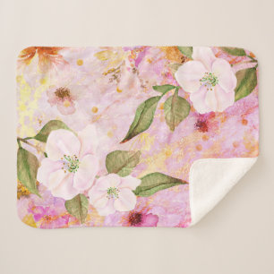 Couverture Sherpa Pink or vintage floral aquarelle script élégant