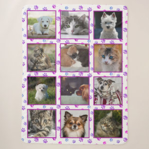 Couverture Sherpa Pink Purple Blue Empreintes de pattes Pet Photo Co