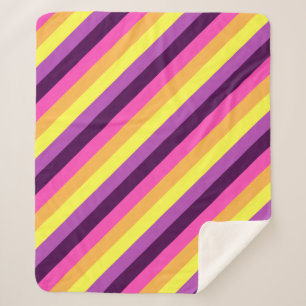 Couverture Sherpa Pink Purple Retro Stripes Moyen Sherpa Blanche