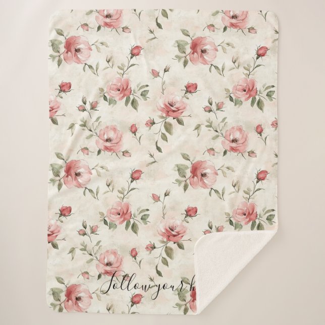 Couverture Sherpa Pink Roses Floral  (Devant)