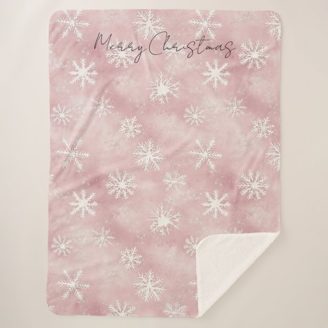 Couverture Sherpa Pink White Snowflakes Christmas (Devant)