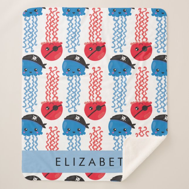 Couverture Sherpa Pirate Jellyfish, Motif de méduses, Votre nom (Devant)