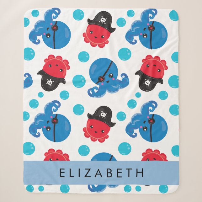 Couverture Sherpa Pirate Octopus, Motif Octopus, Mer, Votre Nom (Devant)