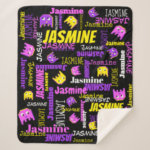 Couverture Sherpa Pixel jeu rose jaune noir nom filles