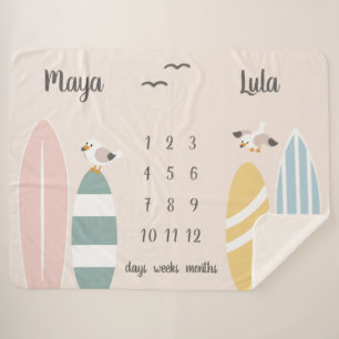 Couverture Sherpa Plage Surfer Twins Milestone Baby
