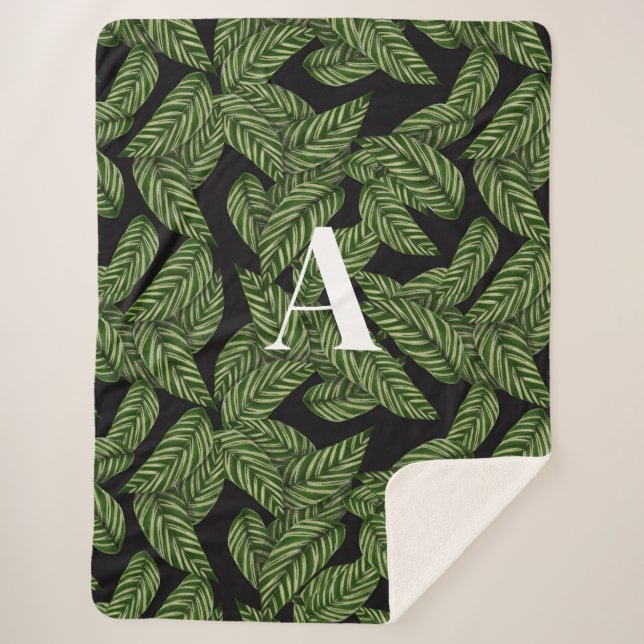 Couverture Sherpa Plante de feuille tropicale moderne Imprimer Monog (Devant)