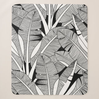 Couverture Sherpa Plante exotique noir et blanc et botanique de palm