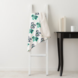 Couverture Sherpa Plante moderne feuille Flora Motif blanc