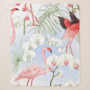 Couverture Sherpa Plantes tropicaux et fleurs. Motif sans joint, ret