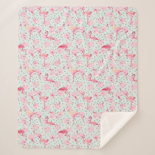 Couverture Sherpa Plumes de Flamant rose sur le pois (Devant)