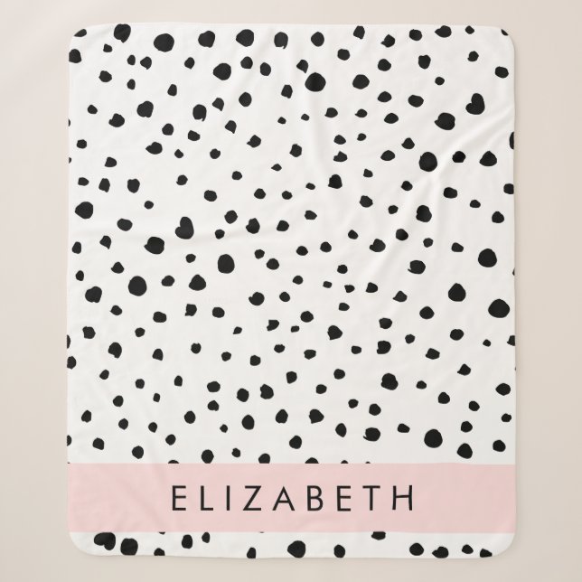 Couverture Sherpa Points dalmatiens, Spots, Noir et Blanc, Votre nom (Devant)