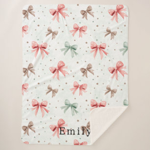 Couverture Sherpa Points et rubans crème de menthe rose
