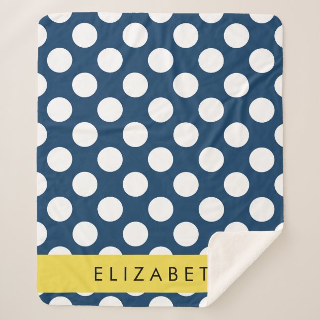 Couverture Sherpa Pois Bleus de la Marine, Motif Pot Polka, Votre No (Devant)
