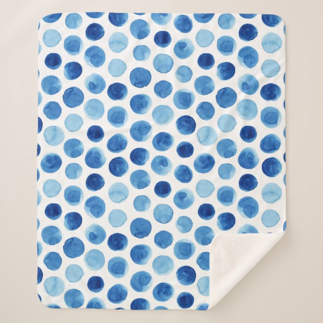 Couverture Sherpa Pois bleus, motif aquarelle sans couture. (Devant)