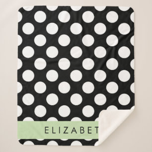 Couverture Sherpa Pois noirs et blancs, pointillés, Votre nom