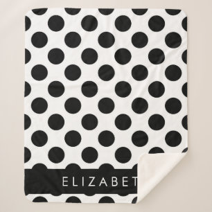Couverture Sherpa Pois noirs et blancs, pointillés, Votre nom
