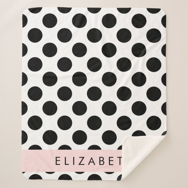 Couverture Sherpa Pois noirs et blancs, pointillés, Votre nom (Devant)