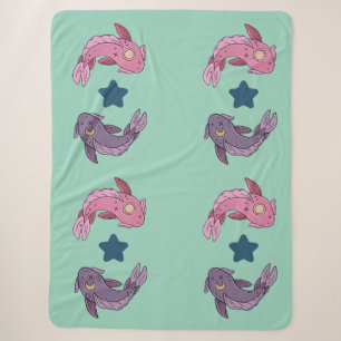 Couverture Sherpa Poisson Koï Soleil et Lune Art Pisces Céleste