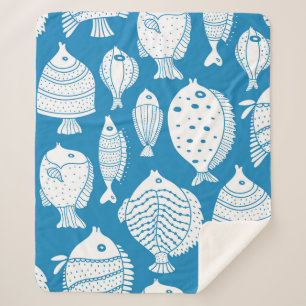 Couverture Sherpa Poisson vintage : Ensemble d'illustrations décorat