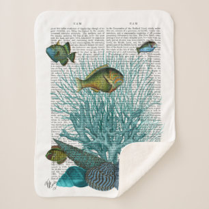 Couverture Sherpa Poissons, coquillages bleus et coraux