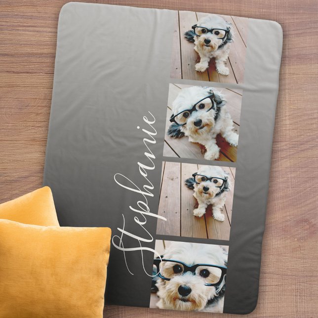 Couverture Sherpa Police manuscrite Ombre 4 Photos — PEUT MODIFIER L (Personalized sherpa blanket with photos and text)