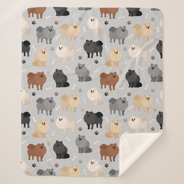 Couverture Sherpa Poméranie Paw-Empreintes et Os de Chien Sherpa Bla (Devant)